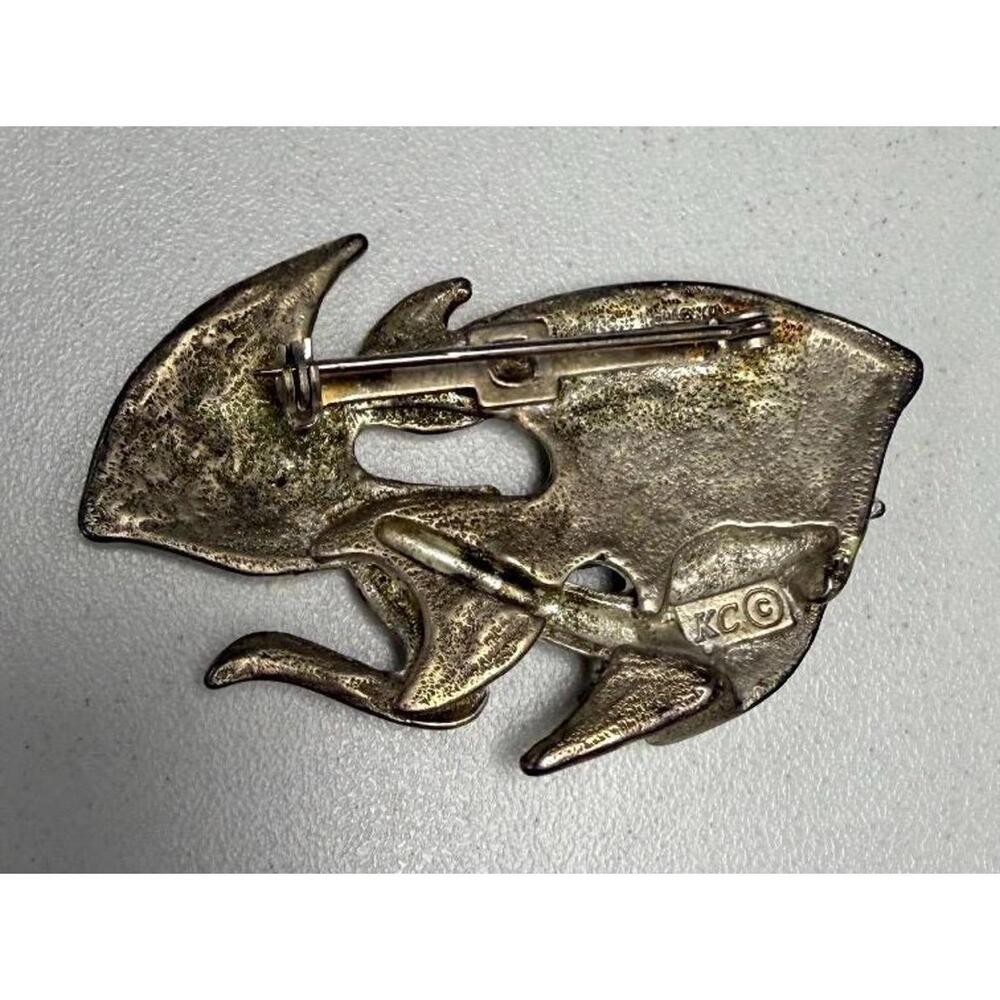 Vintage KC Enamel Angelfish Brooch-Green and gold tone-mid century fish Pin. - Picture 9 of 9
